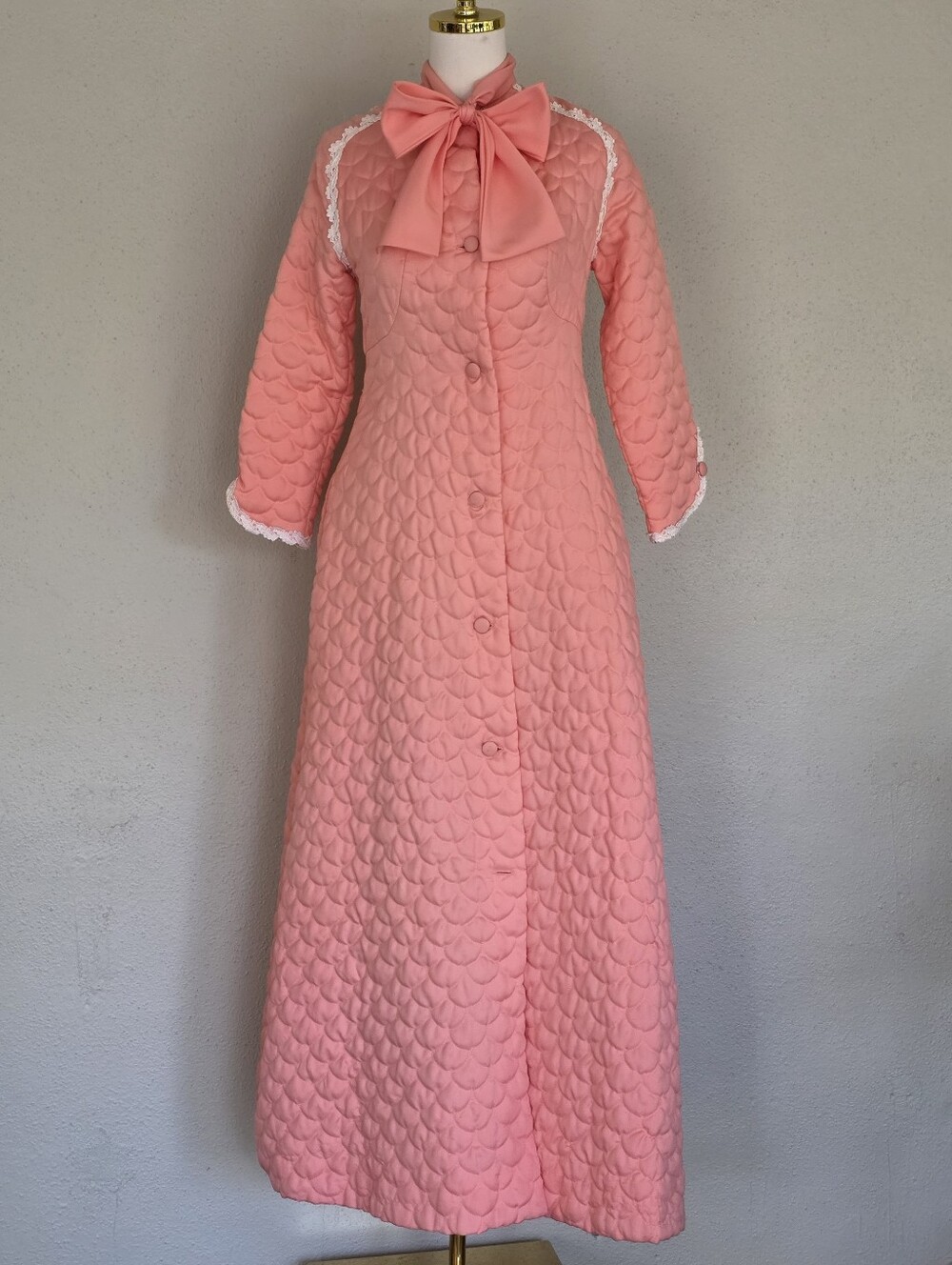 Vintage 70s Christian Dior Peach Pink Quilted Coquette Maxi Duster Long Coat S